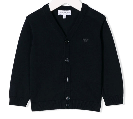 Armani Junior Essential Button Down Navy V-Neck Cardigan