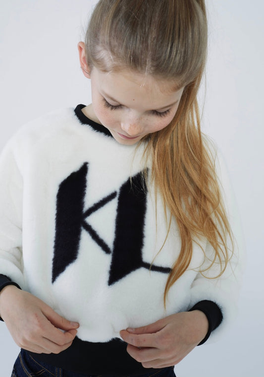 Karl Lagerfeld Fluffy Polar Sweatshirt w/ Front Logo Print