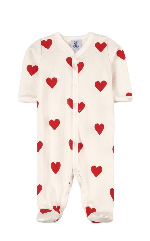 Petit Bateau Baby Front Snap Heart Footie