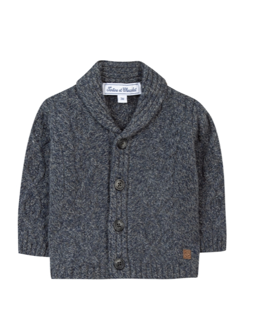 Tartine et Chocolat Boys Shawl Neck Button Down Sweater