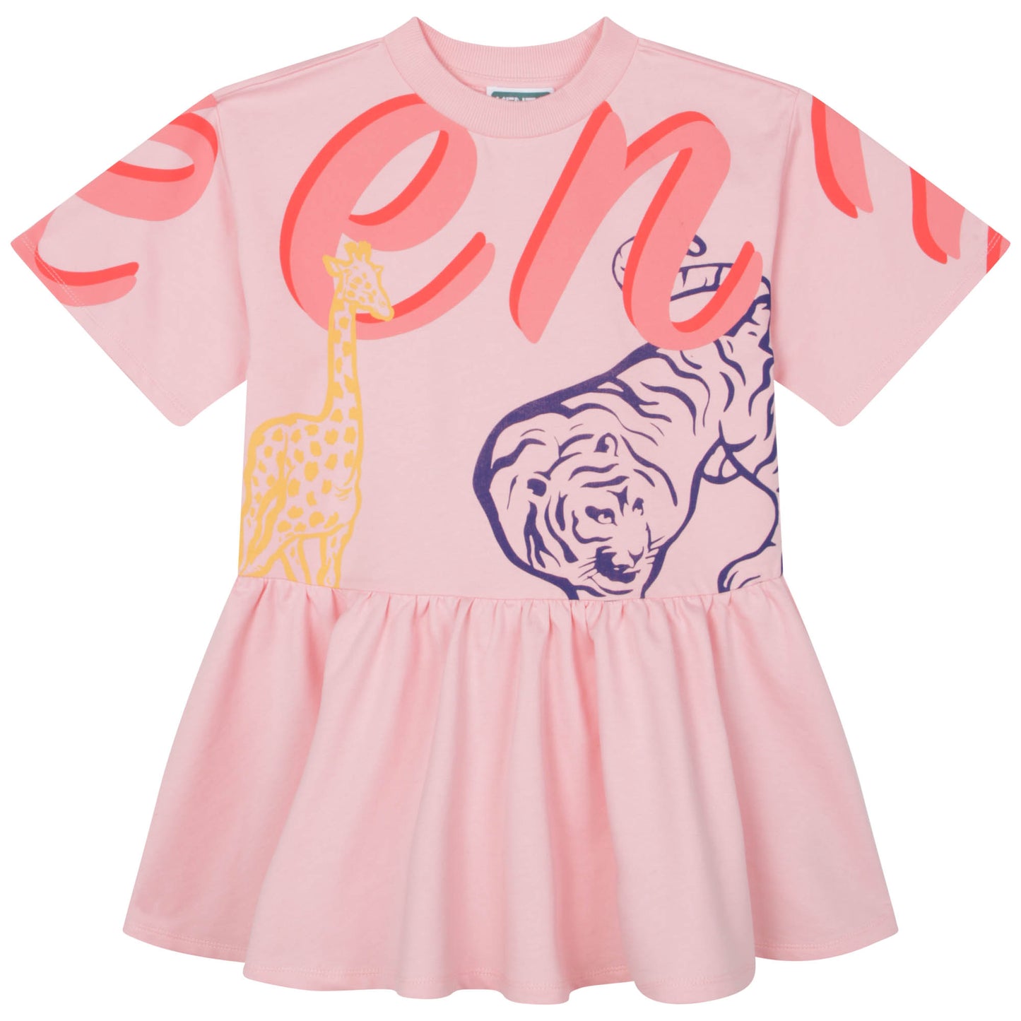 Kenzo Short Sleeved Dress w/ Giraffe & Tiger Graphic