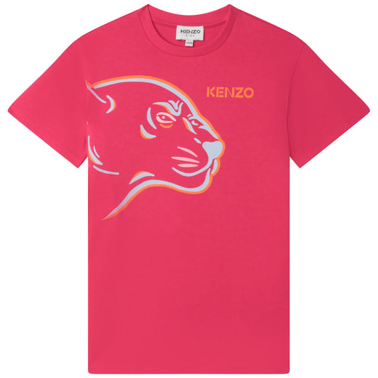 Kenzo Short Sleeved Dress w/ Front Panther Graphic