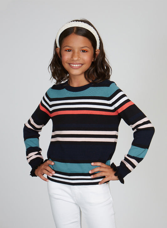 Autumn Cashmere Striped Ruffle Cuff Sweater