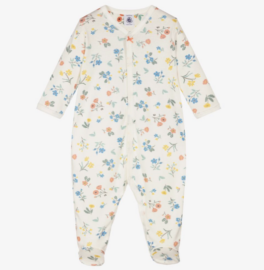 Petit Bateau Baby Front Snap Floral Footie