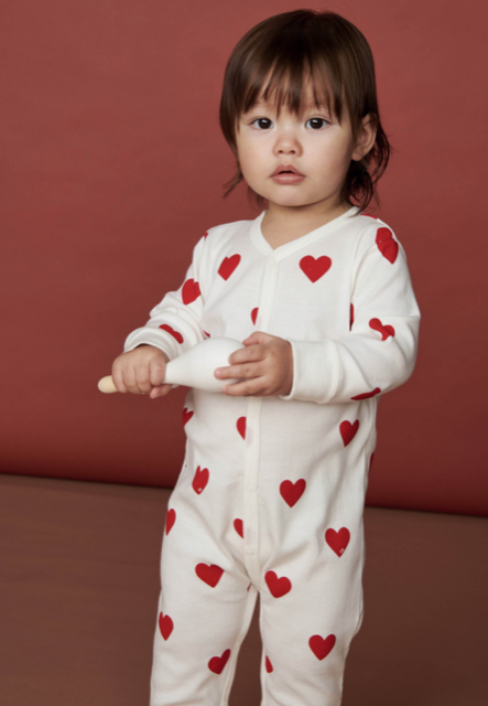 Petit Bateau Baby Front Snap Heart Footie