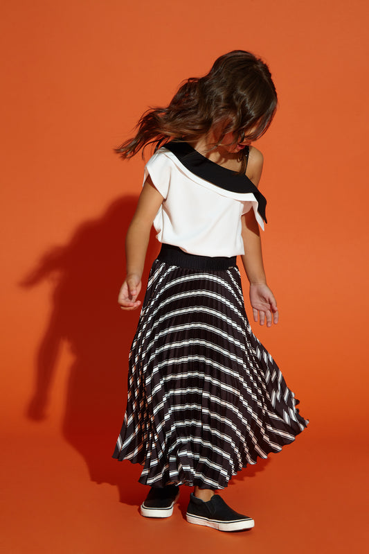 Loredana Stripe Pleated Midi Skirt
