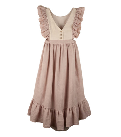 Popelin Girls Embroidered Bib Dress