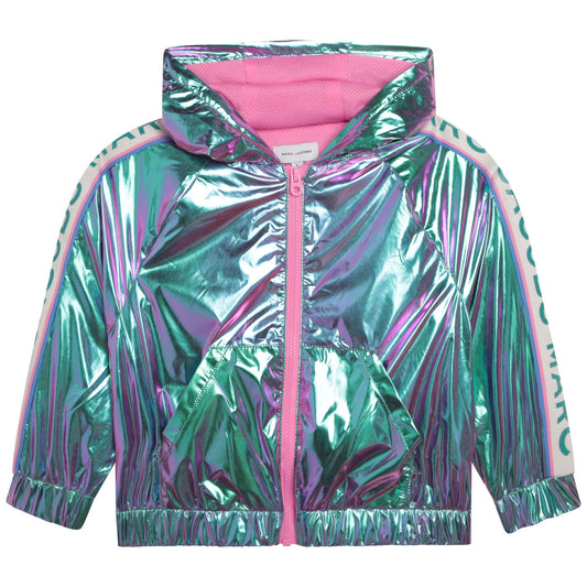 Little Marc Jacobs Metallic Zip Hoodie w/ Sleeve Logo Tape