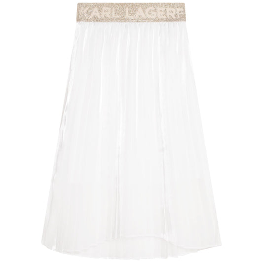 Karl Lagerfeld Midi Pleated Skirt w/ Logo Elastic Waist