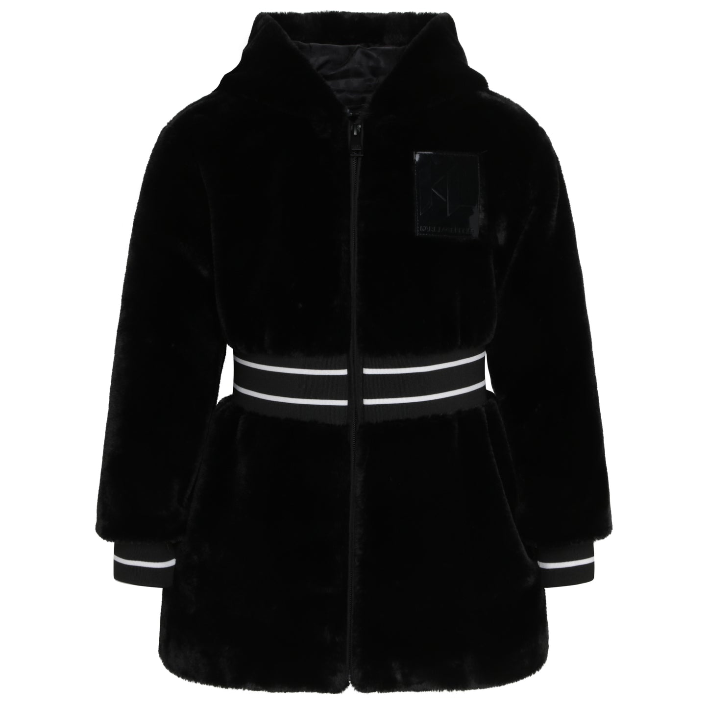 Karl Lagerfeld Long Fluffy Polar Jacket w/ Back Logo Embroidery