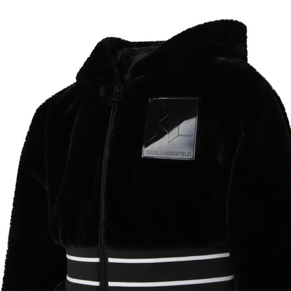 Karl Lagerfeld Long Fluffy Polar Jacket w/ Back Logo Embroidery