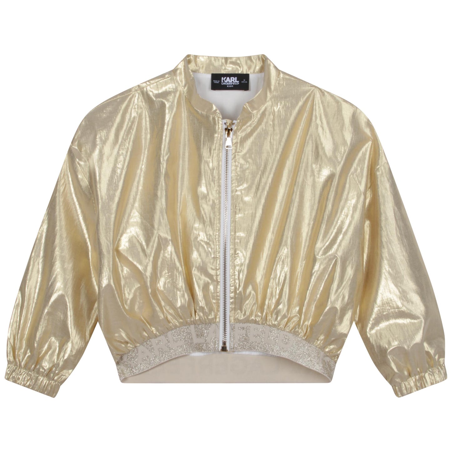 Karl Lagerfeld Girls Metallic Bomber Jacket w/ Logo On Back