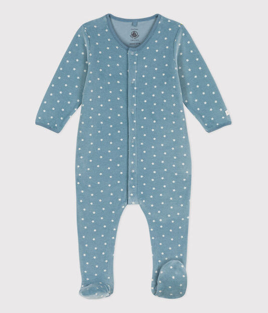 Petit Bateau Baby Boy Front Snap Velour Star Print Footie