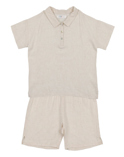 Coco Blanc Boys Linen Shirt & Short Outfit Set