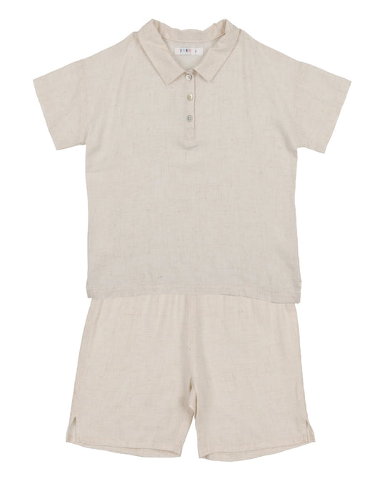 Coco Blanc Boys Linen Shirt & Short Outfit Set