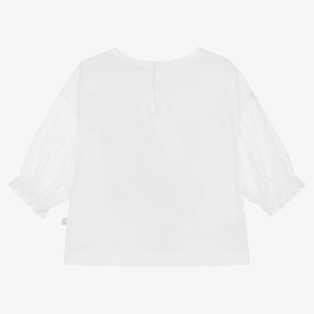 Il Gufo Girls SS Flower Art T-Shirt w/ Sheer Sleeves