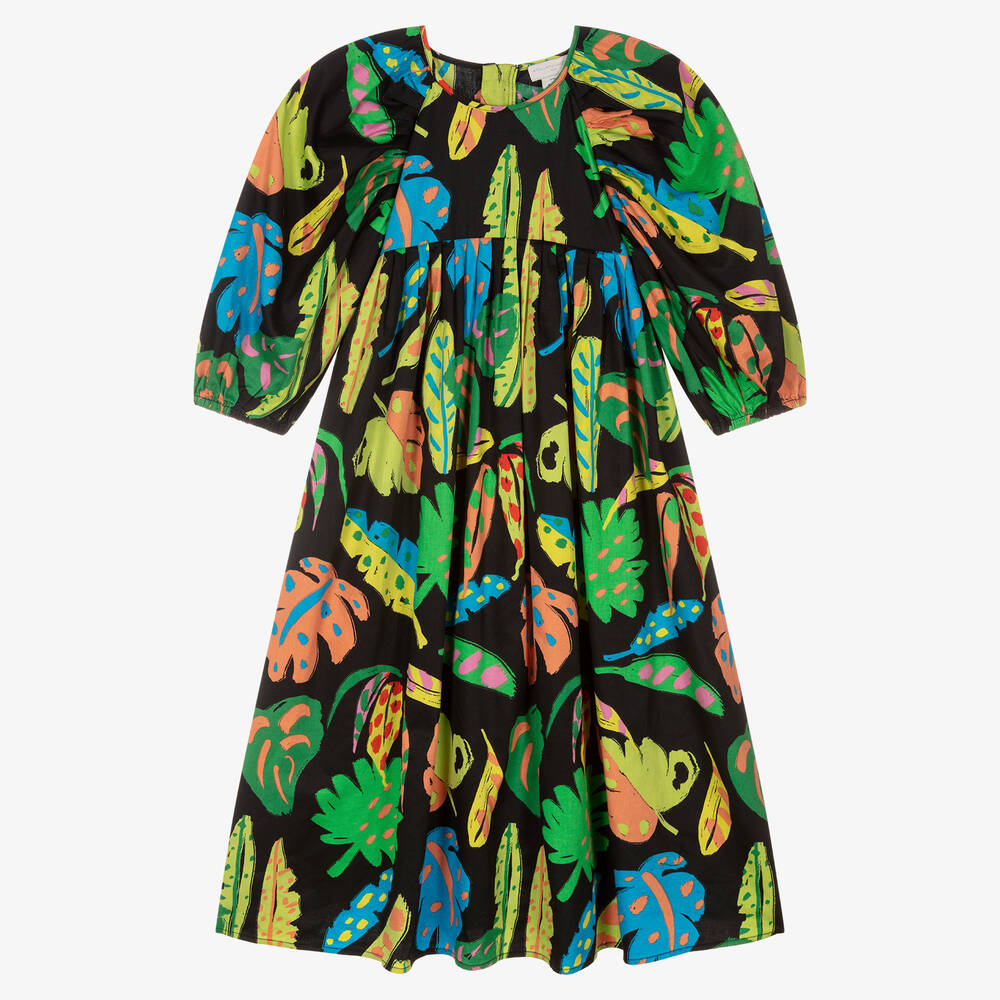 Stella McCartney Short Puff Sleeves Dress w/ Palm Leaves Print
