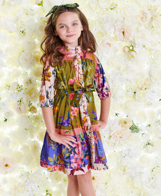 Porter LS Floral Design Button Down Dress