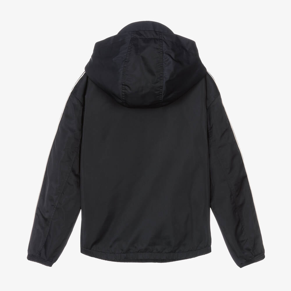 Armani Junior Zip Hooded Jacket w/ Logo Sleeve Tape