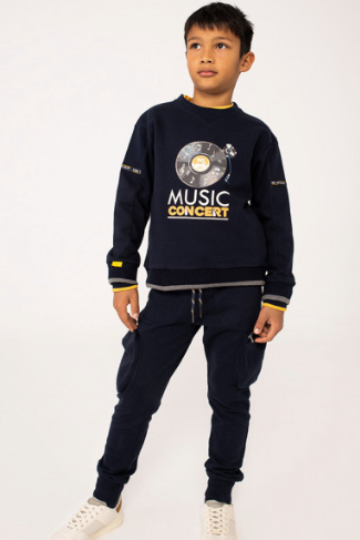 Boboli Boys Vinyl Print Fleece Sweatshirt