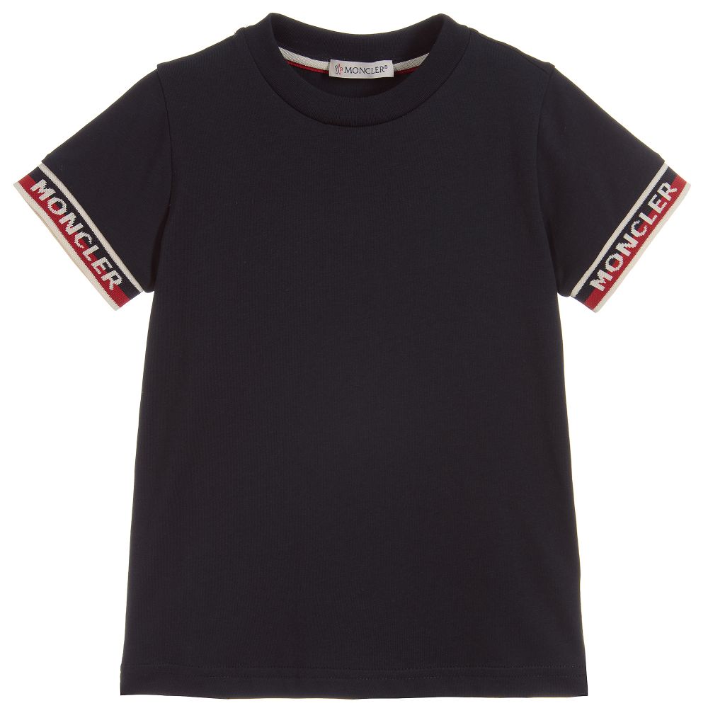 Moncler Maglia Tee Shirt with Ribbed Sleeve Trim
