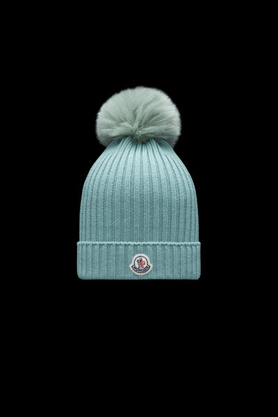 Moncler green Ribbed Beanie with Fluffy Pom Pom Moncler Pompom Virgin Wool Beanie - Green | Editorialist main image 4