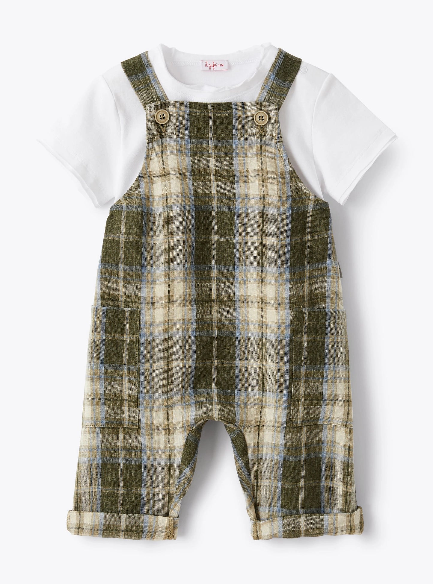 Il Gufo Baby Boy Side Pocket Overall & T-shirt Outfit