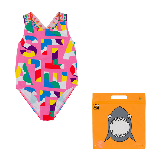 Stella McCartney Girls Pop Stella Swimsuit w/ Logo Rainbow tape