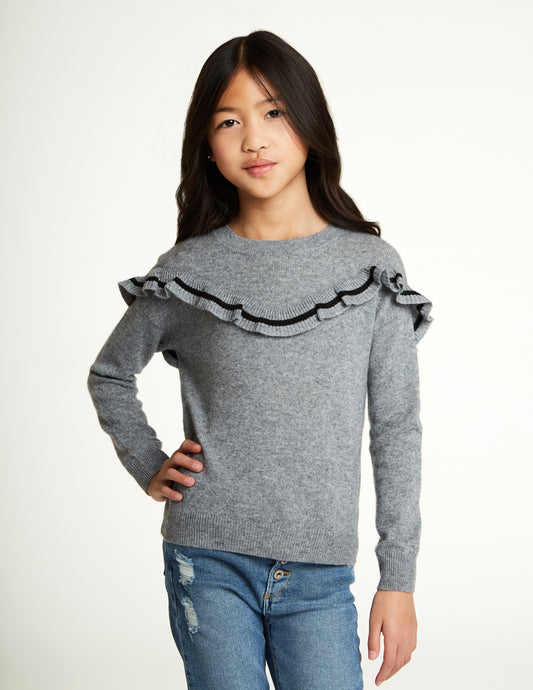 Autumn Cashmere 80615 Stripped Ruffle Crew