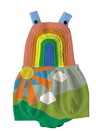 Stella McCartney Baby Girl Bubble Romper w/ Landscape Rainbow Crochet