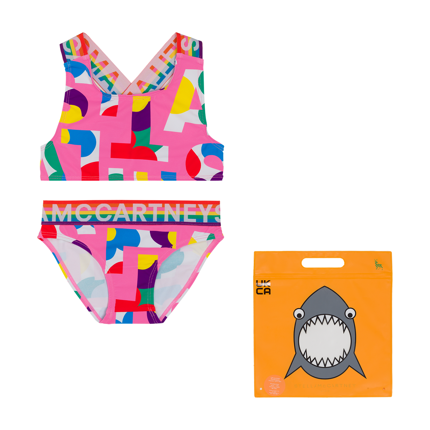 Stella McCartney Girls Pop Stella 2PC Swimsuit w/ Logo Rainbow tape