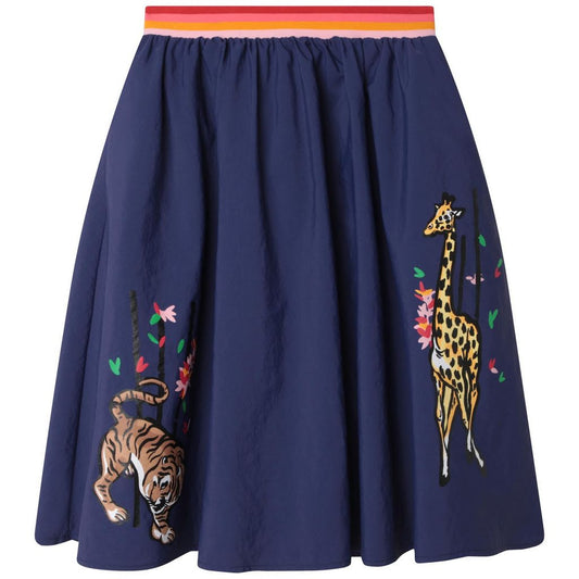 Kenzo Flared Pocket Skirt w/ Giraffe & Tiger Print