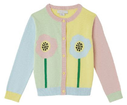 Stella McCartney Girls Color Block Cardigan w/ Flower Intarsia