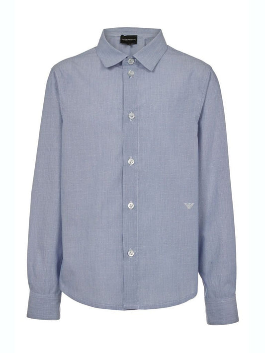 Armani Junior Fine Striped Button Up Shirt w/ Small Eagle Embroidery