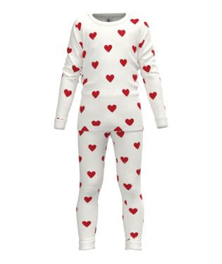 Petit Bateau LS Hearts Print Loungewear Set