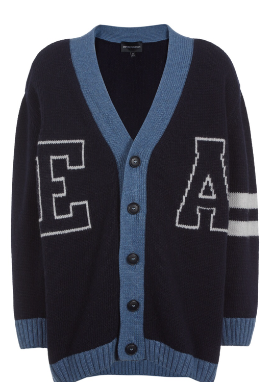 Armani Junior Cashmere Blend Varsity Cardigan