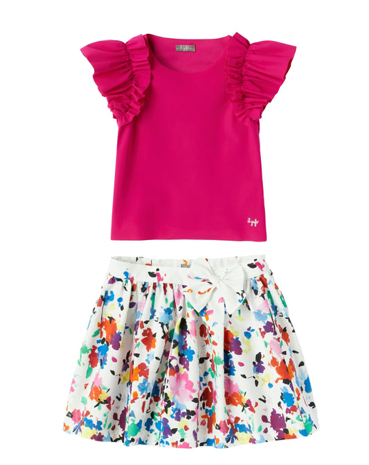 Il Gufo Girls Flutter Blouse & Skirt Set